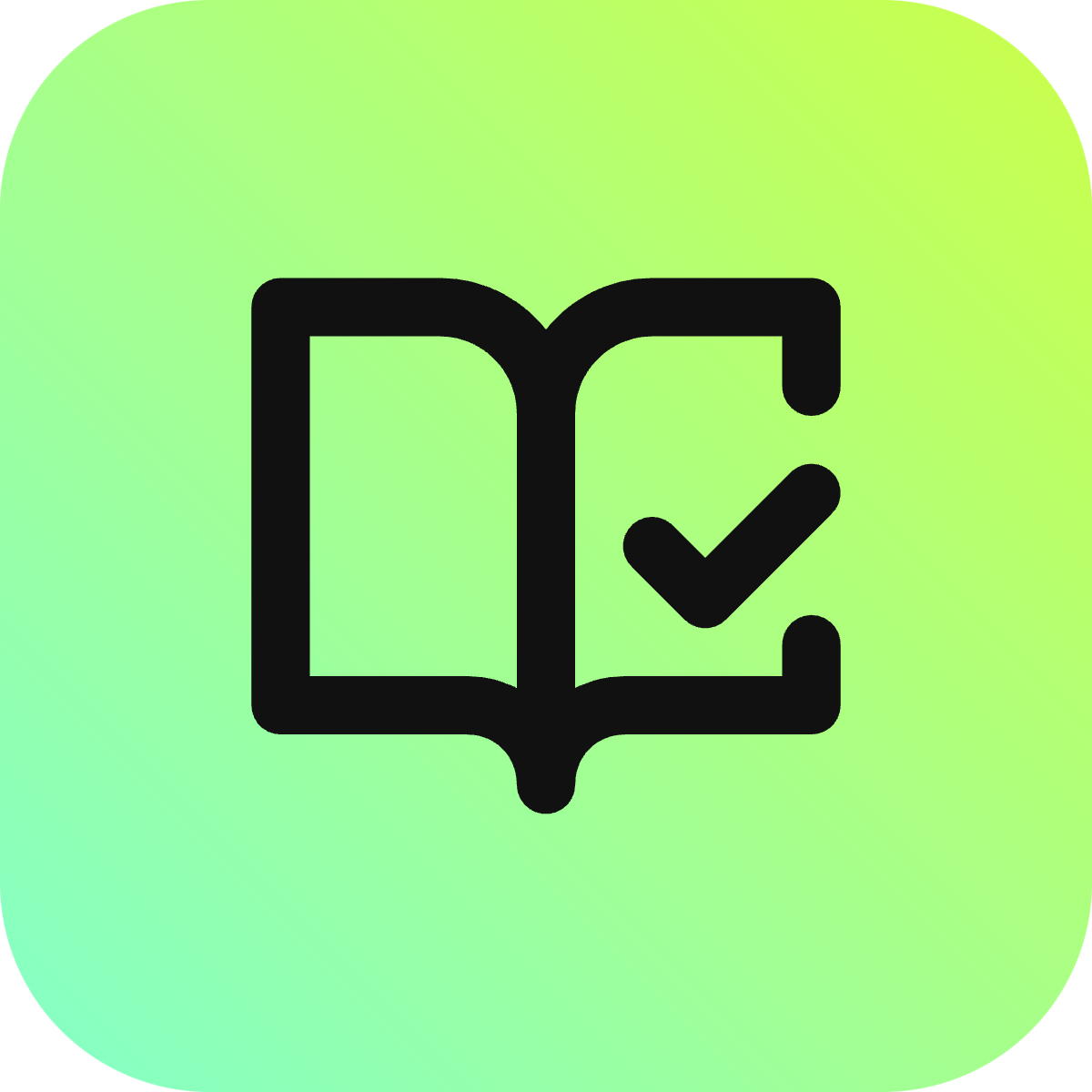 Book Open Check icon for Mobile App logo